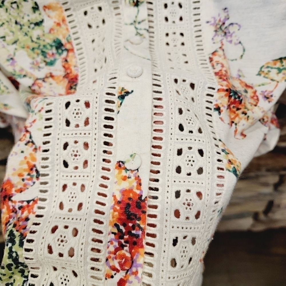 Anthropologie Maeve Flutter Sleeve Floral Lace Eyelet Button Down Top Size Small - Picture 8 of 15